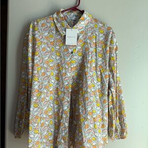 Compania Fantastica Women's Yellow and Cream Patterned Botton Down Top